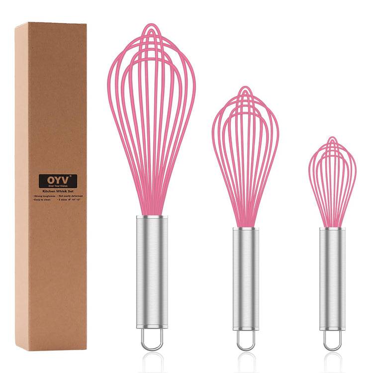 Pink Silicone Whisk Set of 3