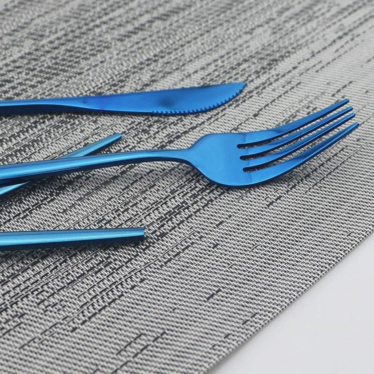 JASHII Shiny Blue Silverware Set, 20-Piece Stainless Steel Satin Finish Flatware, Kitchen Utensils, Mirror Polished Tableware Cutlery for Home and Restaurant, Dishwasher Safe