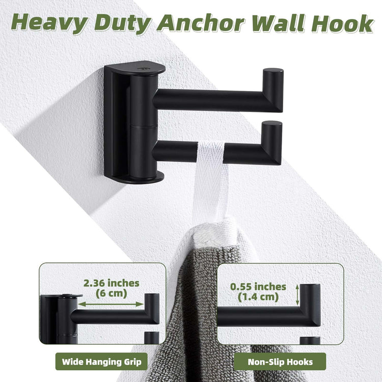 Swivel Towel Hook for Bathrooms with 2 Rotating Arms