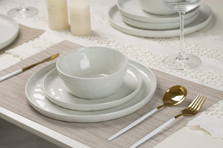 Famiware Mars Plates and Bowls Sets, 24 Pieces Dinnerware Sets, Dishes Set for 8, White