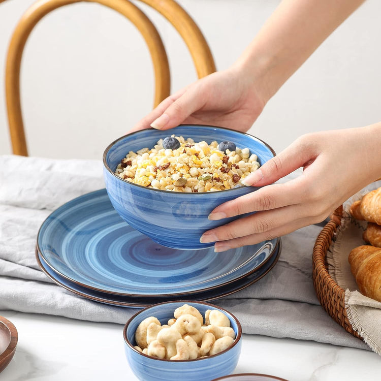 Selamica Ceramic 24 Oz Cereal Bowls Set, Deep Soup Bowls, 5.9 Inch Porcelain Kitchen Bowls for Pasta Salad Dessert Oatmeal Ramen, Microwave Dishwasher Safe, Set of 6, Gradient Blue