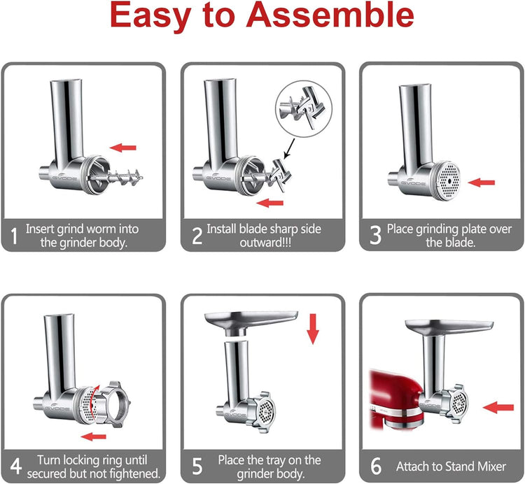 Meat Grinder and Cheese Grater Attachment for KitchenAid Stand Mixer, Slicer Shredder & Meat Grinder with Sausage Stuffer, 2 Pcs for Kitchen Aid Accessories and Attachments