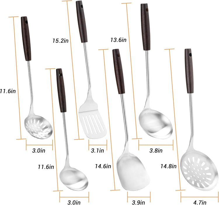 FJNATINH Cooking Utensils Set with Wood Handle, 6 PCS Wok Utensils Tools - Wok Accessories Cookware Set