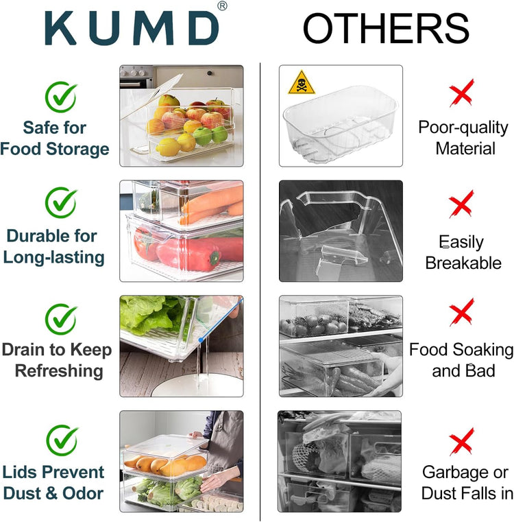 10 Pack Fridge Organizer, Stackable Refrigerator Organizer Bins with Lids, BPA-Free Produce Fruit Storage Containers for Storage Clear for Kitchen, Food, Drinks, Vegetable Storage