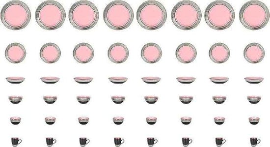 48 Piece Dinnerware Set, Ceramic Plates and Bowls Sets for 8, Microwave and Dishwasher Safe, Handcrafted Tree Bark Series Dish Set, Rose/Pink