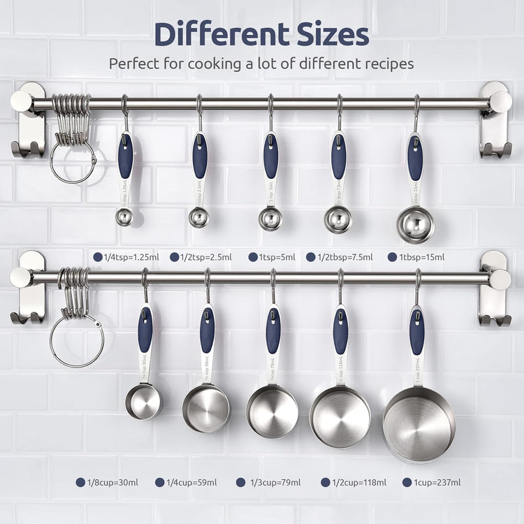 U-Taste Measuring Cups and Spoons: Food Grade 18/8 Stainless Steel Metal Measure Cups and Spoons Set of 10, Upgraded Thickness Handle (Midnight Blue)