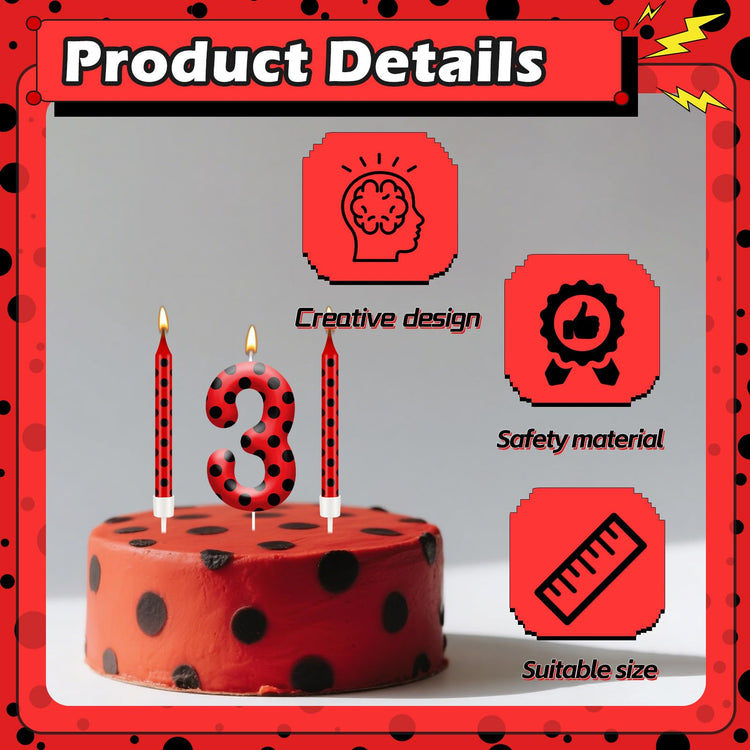 13PCS Ladybug Theme Birthday Candles Set (13 Count)