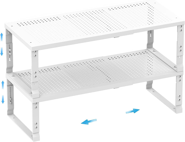Expandable Spice Rack,Stackable Storage for Cabinet, Multi-Functional Kitchen Shelving,Height-Adjustable,Sustainable Organizer Solution(2Packs/White/Large)