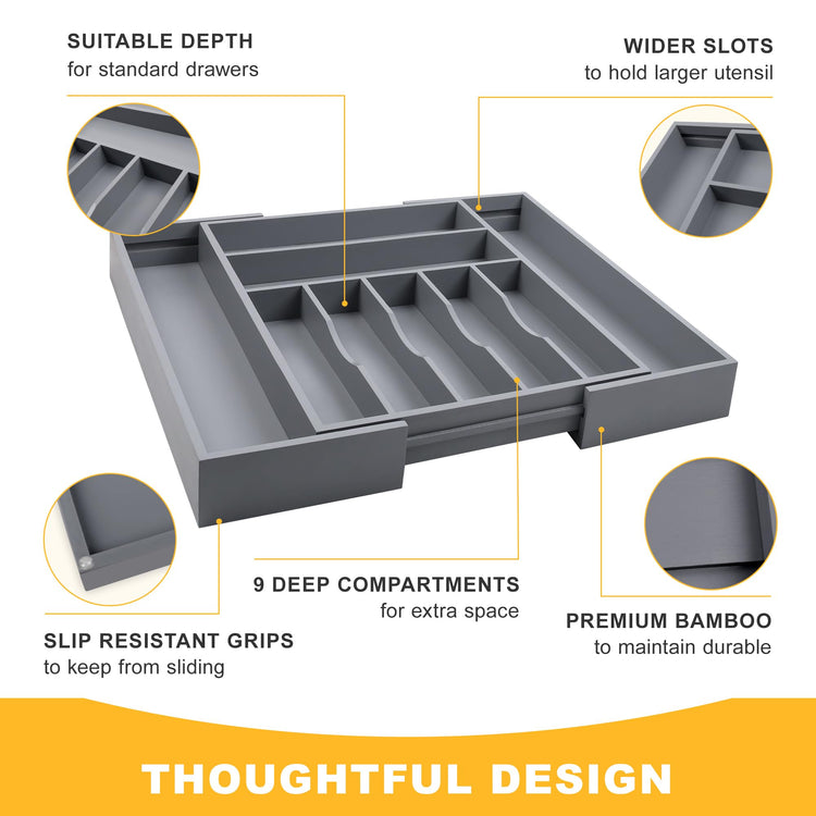 Large Premium Bamboo Silverware Organizer
