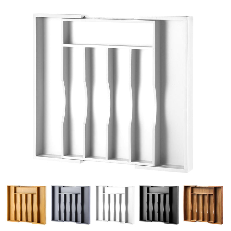 Expandable Bamboo Kitchen Drawer Organizer for Cutlery and Utensils