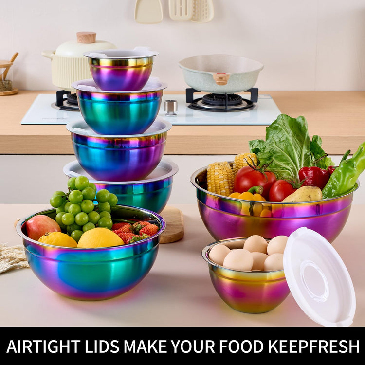 Rainbow Mixing Bowls with Lids Set of 7