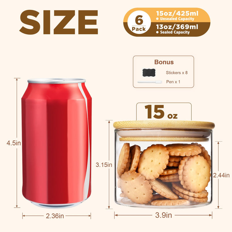 15oz Glass Food Storage Jars (6 Count)