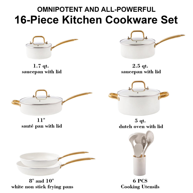 Ceramic Cookware Set 16 Pcs Pots and Pans Set Non Stick