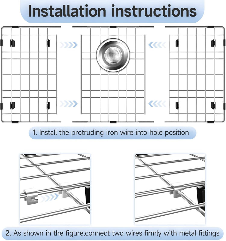 26-1/8’’ x 14-1/8’’ Stainless Steel Sink Grid, Sink Protectors for Kitchen Sink, Sink Protector with Rear Drain for Single Sink Bowl, Sink Bottom Grid, Sink Grate for Bottom with Sink Strainer