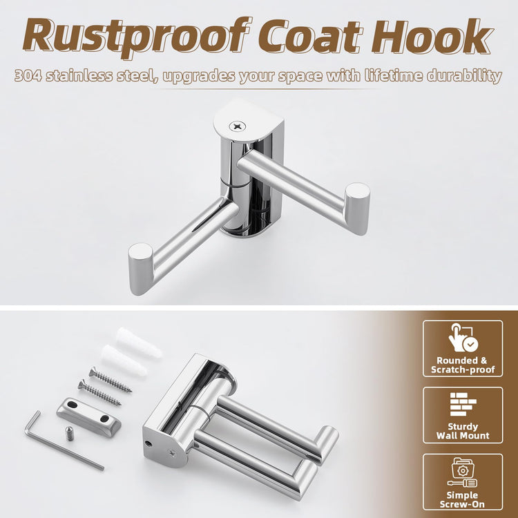 Polished Chrome Swivel Towel Hook with 2 Rotating Arm
