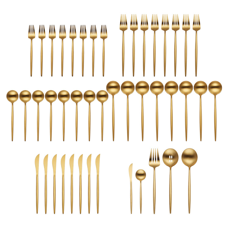 894758 Skandia Zephyr Satin Gold 45 Piece Flatware Set (45 Count)