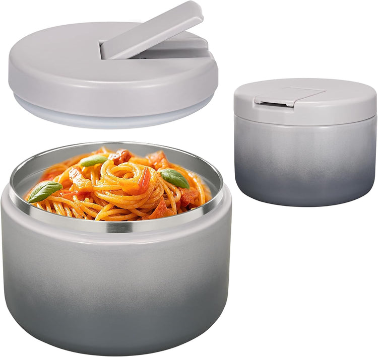 12oz Insulated Vacuum Food Jar with Buckle Lid Wide Mouth Soup Thermo for Hot Food Kids Leakproof Stainless Steel Lunch Container (Gradient Grey, 12OZ)