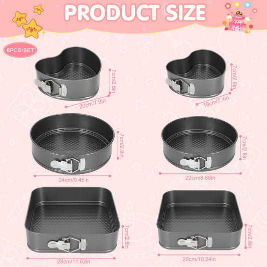 6Pcs Springform Cake Pan Set Of 7 7.8 8.6 9 10 11inch Moldes Para Pasteles Non (6 Count)