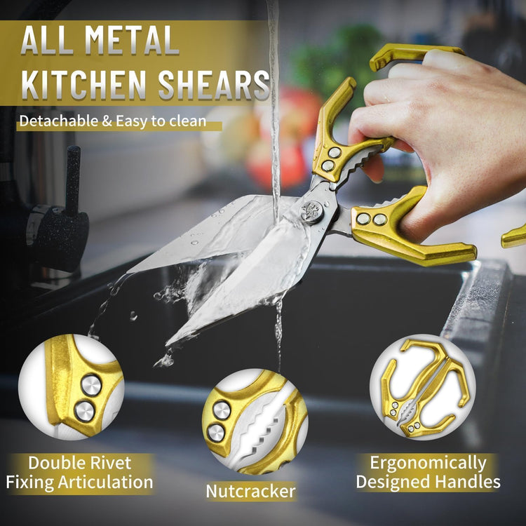 Heavy Duty Poultry Shears for Food with Golden Ergonomic Handle
