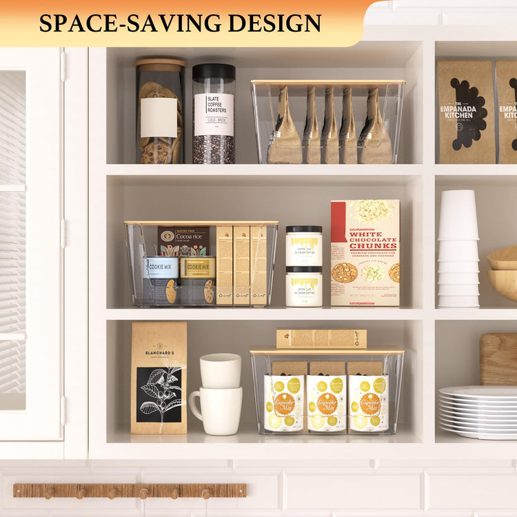 6 Pack Clear Stackable Storage Bins with Bamboo Lids (6 Count)