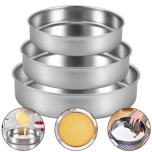 8-9.5-11 Inch Round Cake Pan Set, Stainless Steel Textured Bottom (3 Count)