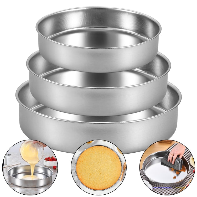 8-9.5-11 Inch Round Cake Pan Set, Stainless Steel Textured Bottom (3 Count)