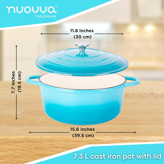 Cast Iron Dutch Oven with Lid – Non-Stick Ovenproof Enamelled Casserole Pot – Sturdy Dutch Oven Cookware – Blue, 7.3-Quart, 30cm – by Nuovva - Nestoria