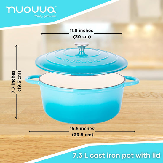 Cast Iron Dutch Oven with Lid – Non-Stick Ovenproof Enamelled Casserole Pot – Sturdy Dutch Oven Cookware – Blue, 7.3-Quart, 30cm – by Nuovva - Nestoria