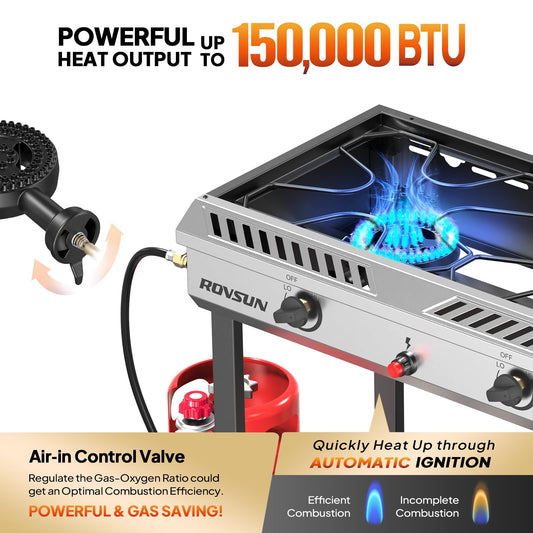 2 Burner Outdoor Propane Gas Stove with Auto