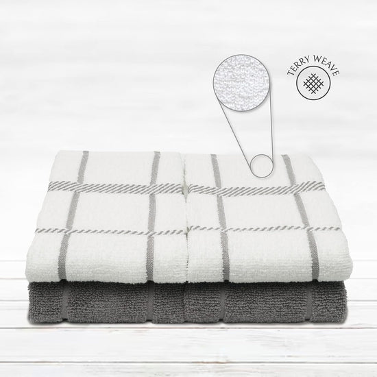 100% Cotton Terry Dish Towels, 4 Pack 16 x26 Inches, Super Soft and Absorbent Kitchen Towels, Perfect for Kitchen Cleaning and Dish Washing | Light Gray - Nestoria