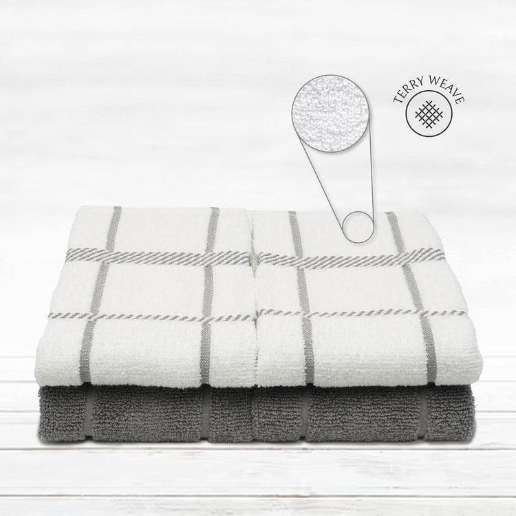 100% Cotton Terry Dish Towels, 4 Pack 16 x26 Inches, Super Soft and Absorbent Kitchen Towels, Perfect for Kitchen Cleaning and Dish Washing | Light Gray - Nestoria