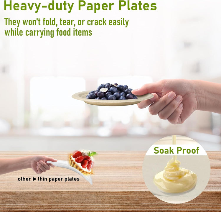 Small Paper Plates, 100 Pack Paper Plates 6 inch, 100% Compostable Plates Eco Friendly Disposable Plates, Small Dessert Plates, Brown Paper Plates