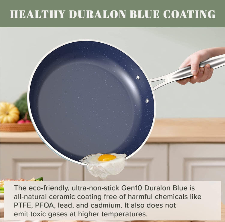 7pc Cookware Set Healthy Duralon Blue Ceramic Nonstick Coated