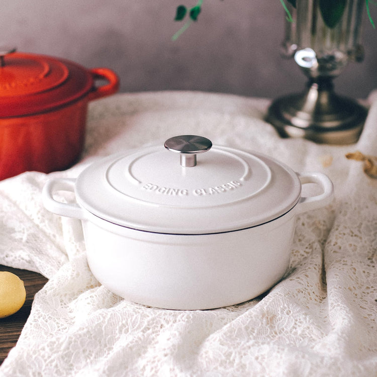 Dutch Ovens Enameled Cast Iron Covered 5.5 Quart Dutch Oven with Dual Handle for Bread Baking