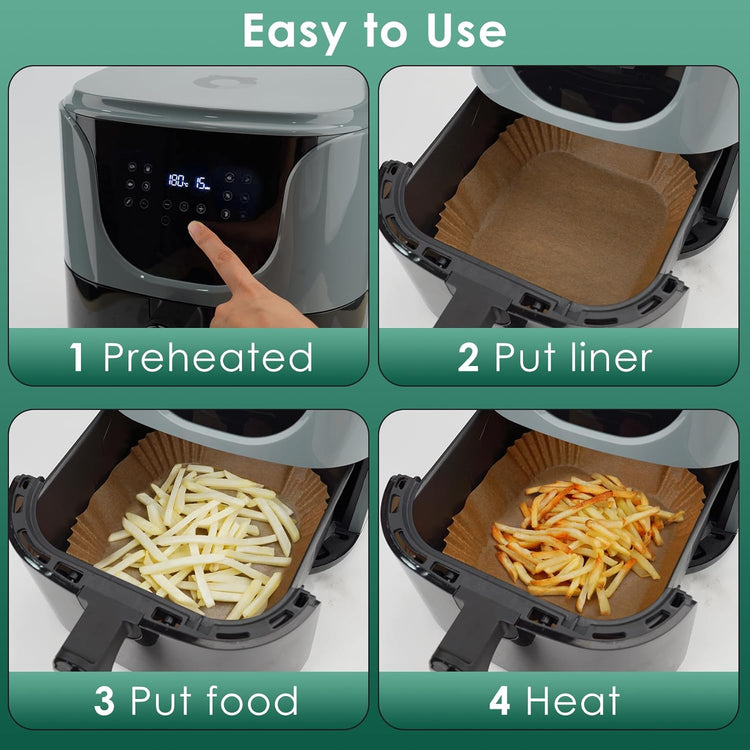 Air Fryer Paper Liners, 50 PCS Air Fryer Liners Disposable, 8" Square Baking Liner for 5-8 qt Airfryer Basket, Non-stick and Oil Proof Parchment Paper for Oven, Pans & Baking