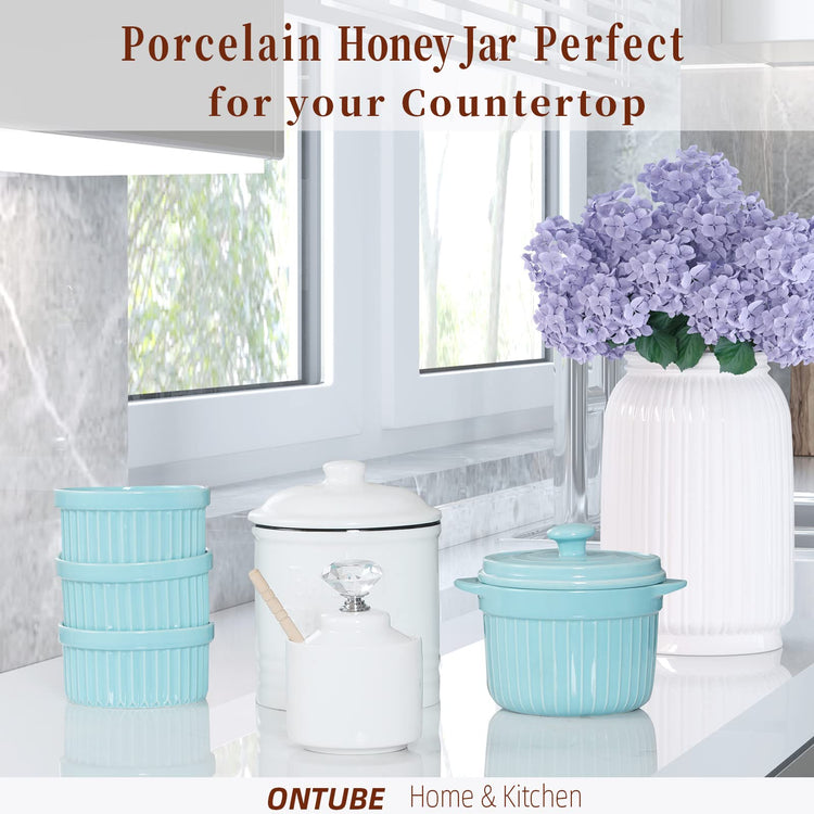 Ceramic Honey Jar with Dipper and Crystal Lid (8 Ounce)