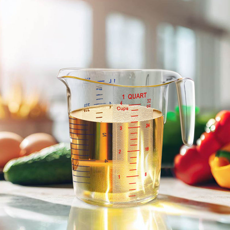 Melissa - 32-Ounce Plastic Measuring Pitcher (2-Pack), 4-Cup (1-Quart) Food-Grade Measuring Jug, Unbreakable, Stackable, Dishwasher-Safe, Great for Oil, Vinegar, Flour, and More