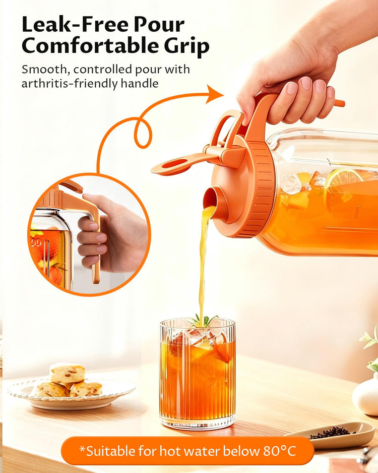 64oz (2quart) Mason Jar Pitcher, Glass Pitcher with Lid for Tea & Cold Brew