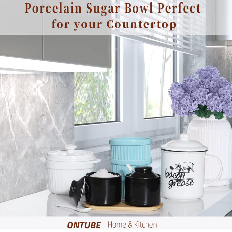 Ceramic Sugar Bowl with Tray and Spoon Set of 2