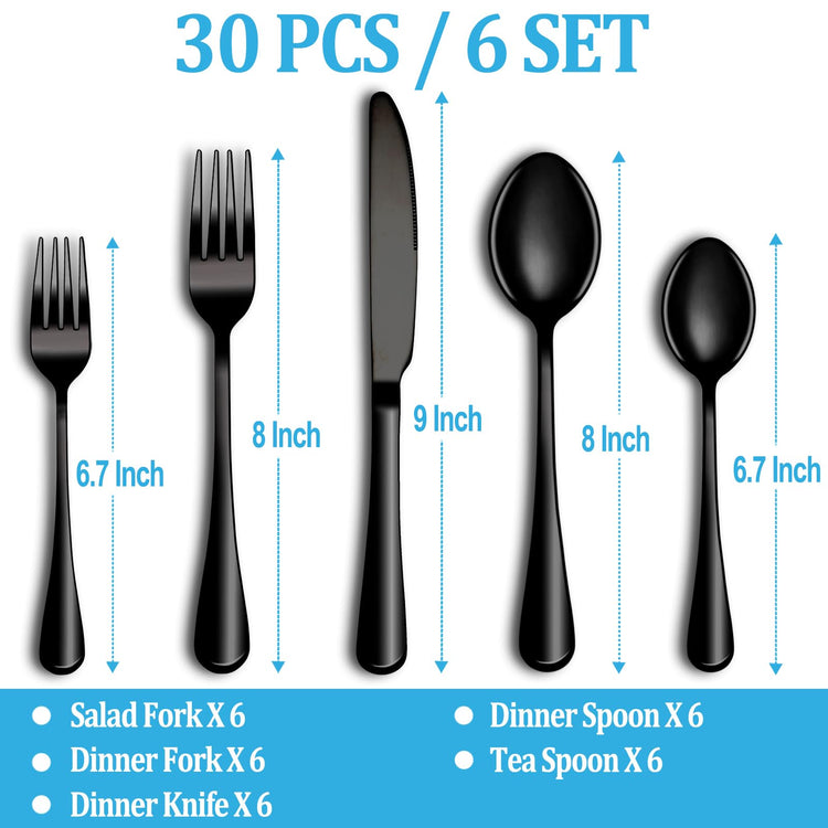 30 Pcs Black Silverware Set (30 Count)