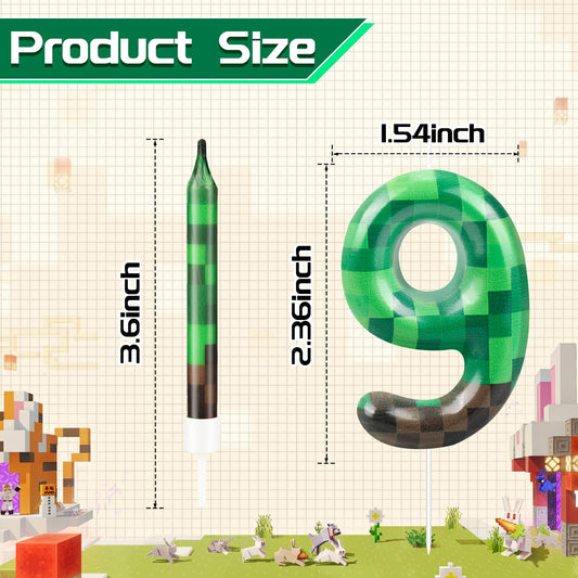 13 Pcs Dynamite Candles 12 TNT Themed Birthday Cake Candles and Number 9 Candle Cake Topper for Pixel Theme Birthday Party Anniversary Party Dynamite Theme Party Video Game Party Supplies (13 Count)