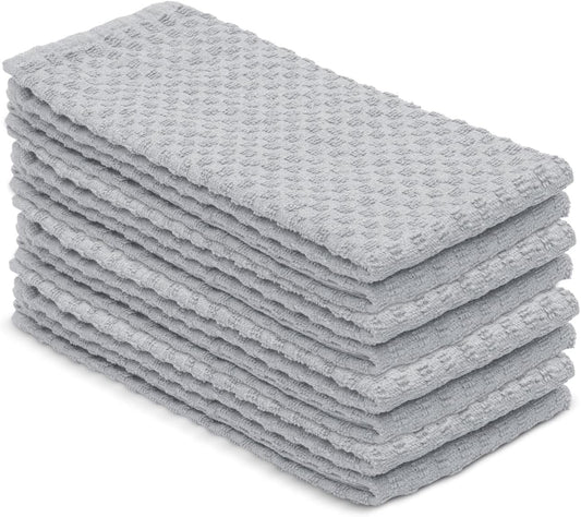 DG Collections Ash Grey Kitchen Towels - 100% Cotton Terry Tea Towels for Cleaning, Drying, and Highly Absorbent Kitchen Dish Cloth for Bar Cleaning - 8 Pack - 15 x 25 Inches - Nestoria
