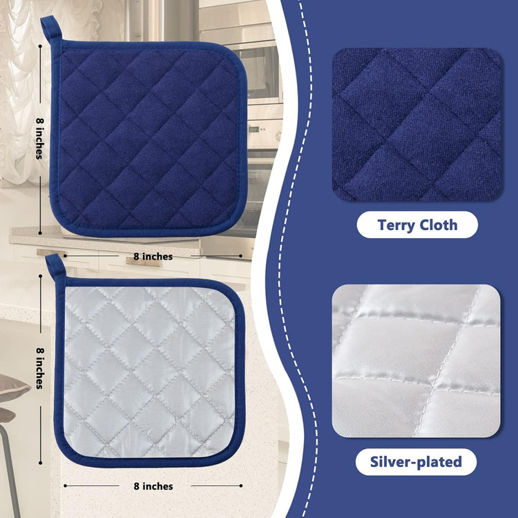 Joyhalo 6 Pack Pot Holders for Kitchen,Cotton Oven Holder with Great Heat Resistance,Non Slip Hot Pads for Kitchen Clearance,Dark Blue