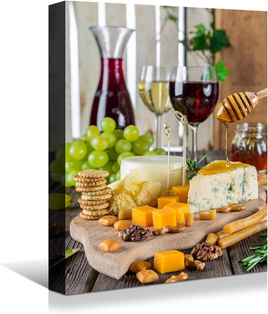 Looife Cajun Kitchen Wall Art, 32x48 inch Boho Kitchen Canvas Wall Decor - Modern Art Deco Print with Wine & Food Motif, Ready to Hang for Dining Room & Bar