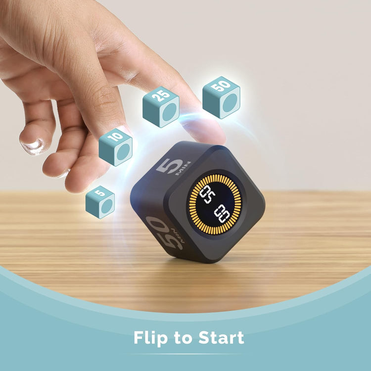KADAMS Pomodoro Cube Timer Productivity Visual Timer - 5/10/25/50 Min Rotating Countdown, Customize Countup Silent Mode- for Work Study Cook Workout Kitchen Back to School Classroom(Black)
