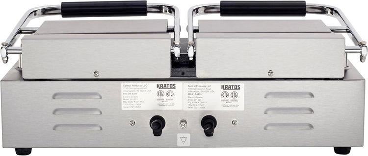 Kratos Commercial Electric Panini Sandwich Grill with Grooved Top and Smooth Bottom Plates, 18.7"x9" Cooking Surface, Commercial Countertop Panini Press, 120V, 3500W (29Y-025)