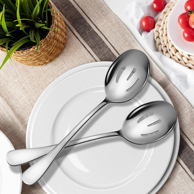 Large Serving Spoons, 8 Pieces Large Stainless Steel Serving Spoons Set Includes 8 Large Slotted Spoons. Serving Spoons for Parties/Kitchen/Buffet, Dishwasher Safe, 10-Inch, Silver