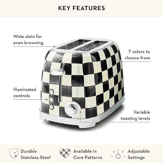 MACKENZIE-CHILDS Stainless-Steel Electric Kettle Bundle with Stainless-Steel 2-Slice Toaster, Black-and-White Courtly Check