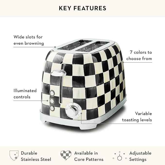 MACKENZIE-CHILDS Stainless-Steel Electric Kettle Bundle with Stainless-Steel 2-Slice Toaster, Black-and-White Courtly Check