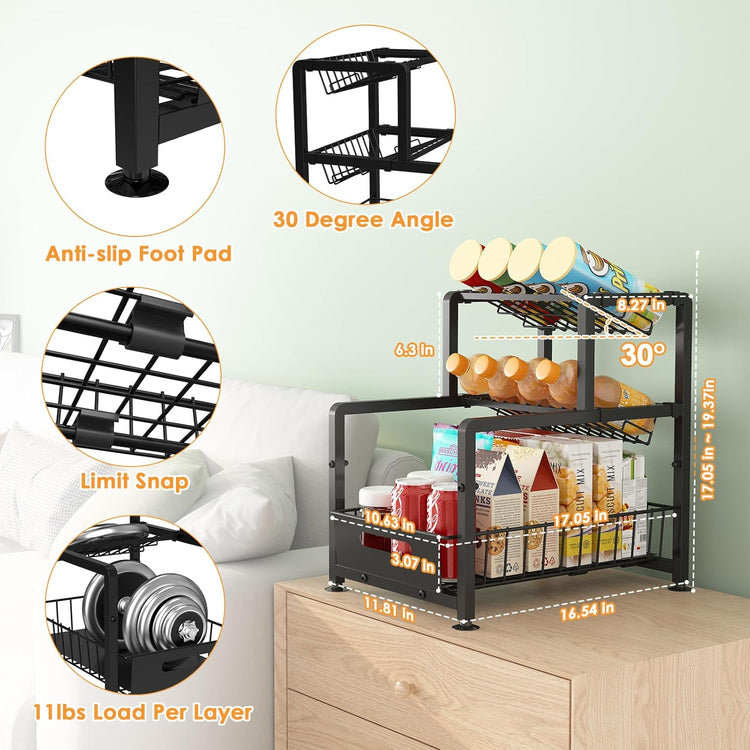 REALINN Spice Rack Organizer for Countertop, 3 Tier Pull Out Spice Rack, Height Adjustable Countertop Seasoning Organizer for Kitchen, Bathroom Storage